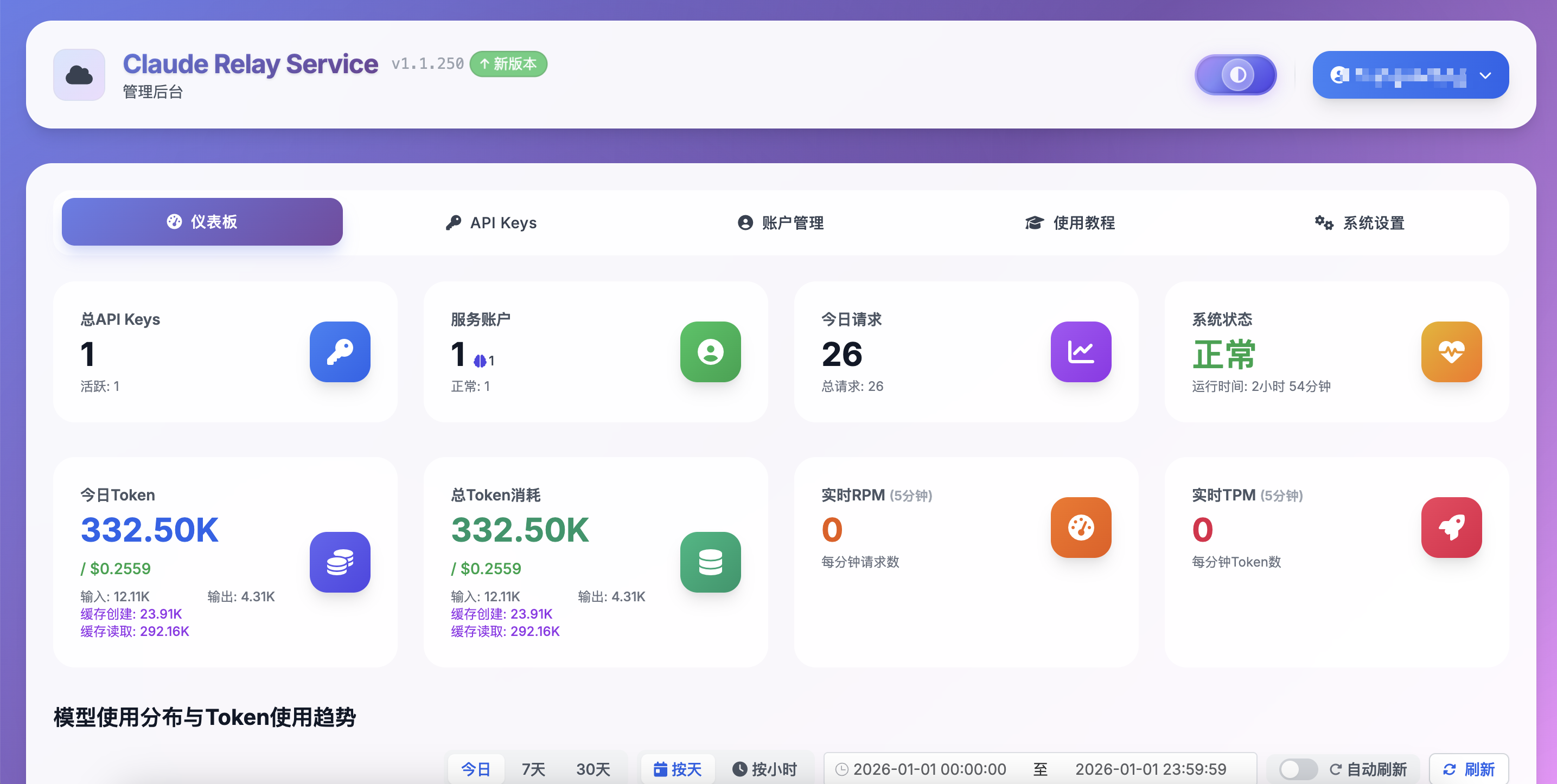 Claude Relay Service 仪表板
